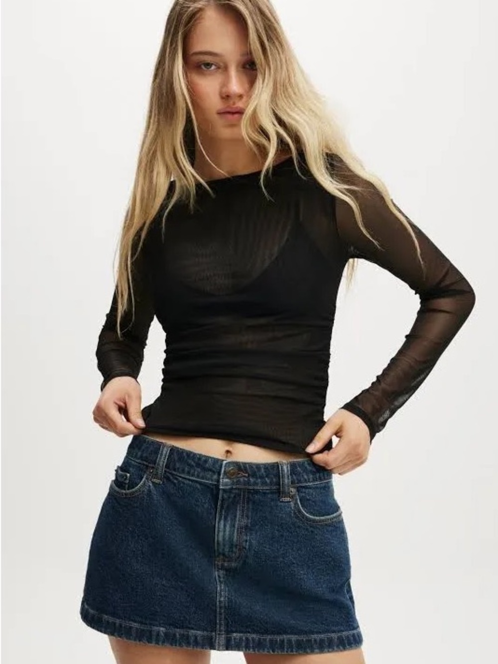 Cotton On Black Sheer Long-Sleeve Mesh Top
